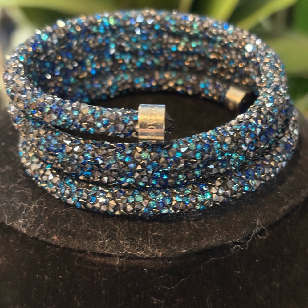 SWAROVSKI Blue and Silver Multi-Layered  Wrap Sparkling Bracelet
